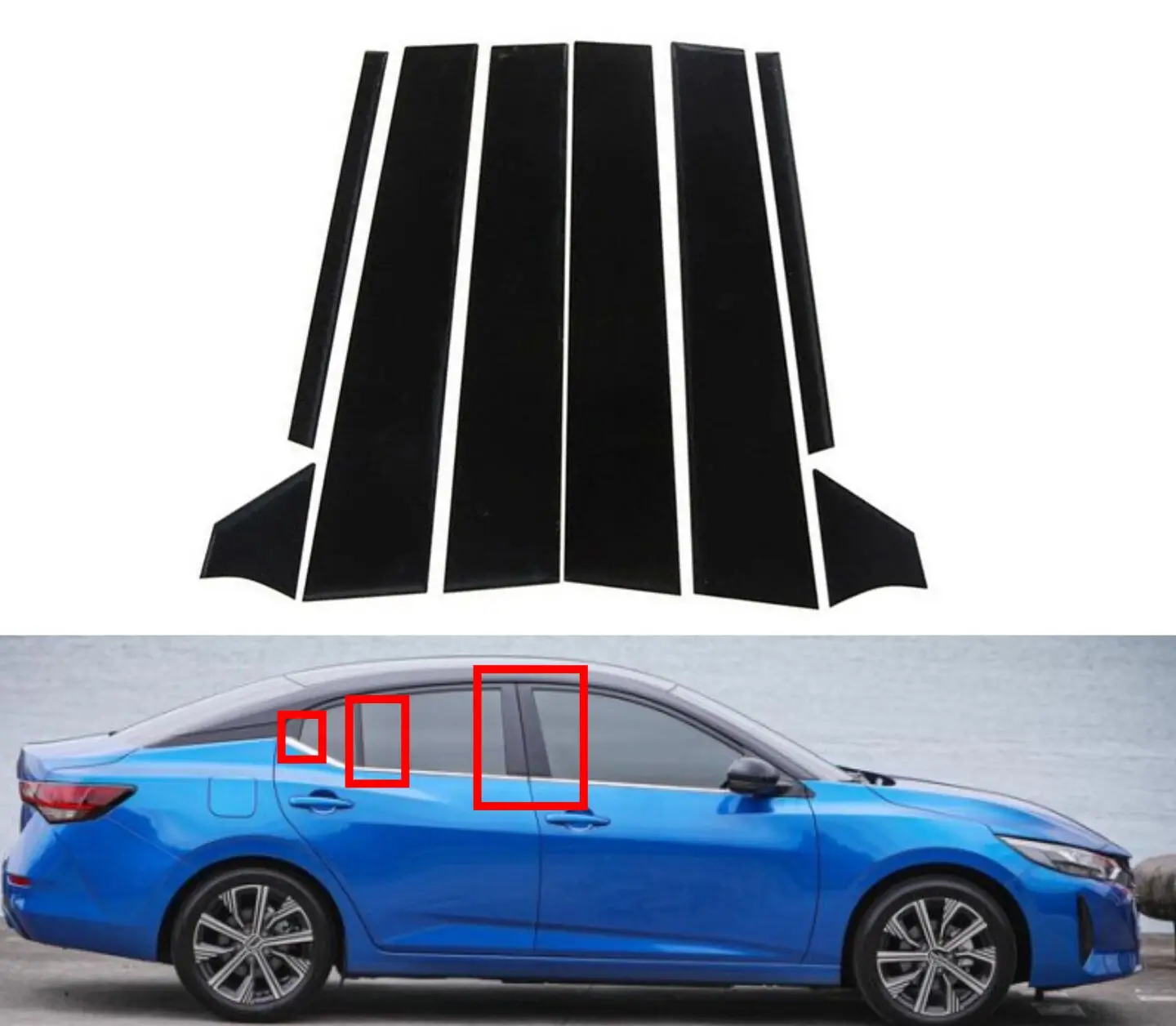 8PCS Glossy Black Pillar Posts For Nissan Sentra 2020 2021 2022 Car Door Window Polished Pillar Posts Trim Covers