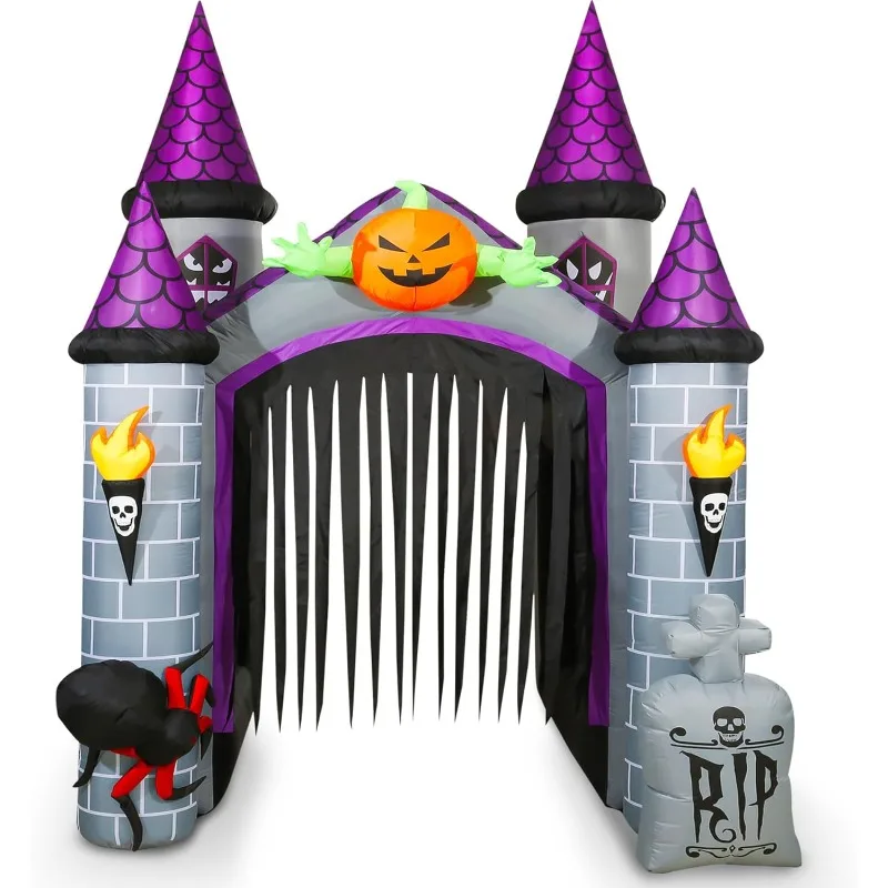 Outdoor Inflatable Halloween Decoration, Giant 12ft High Haunted House Arch with Lights