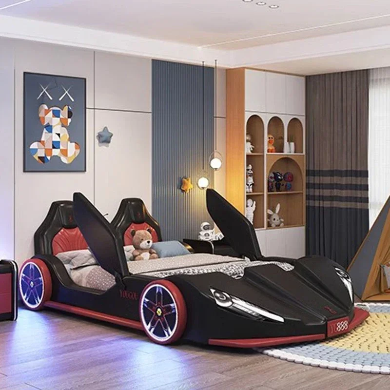 

High End Bedroom Bed Bases Kids Frames Luxury Black King Size Boys Car Children Modern Camas Matrimonial Room