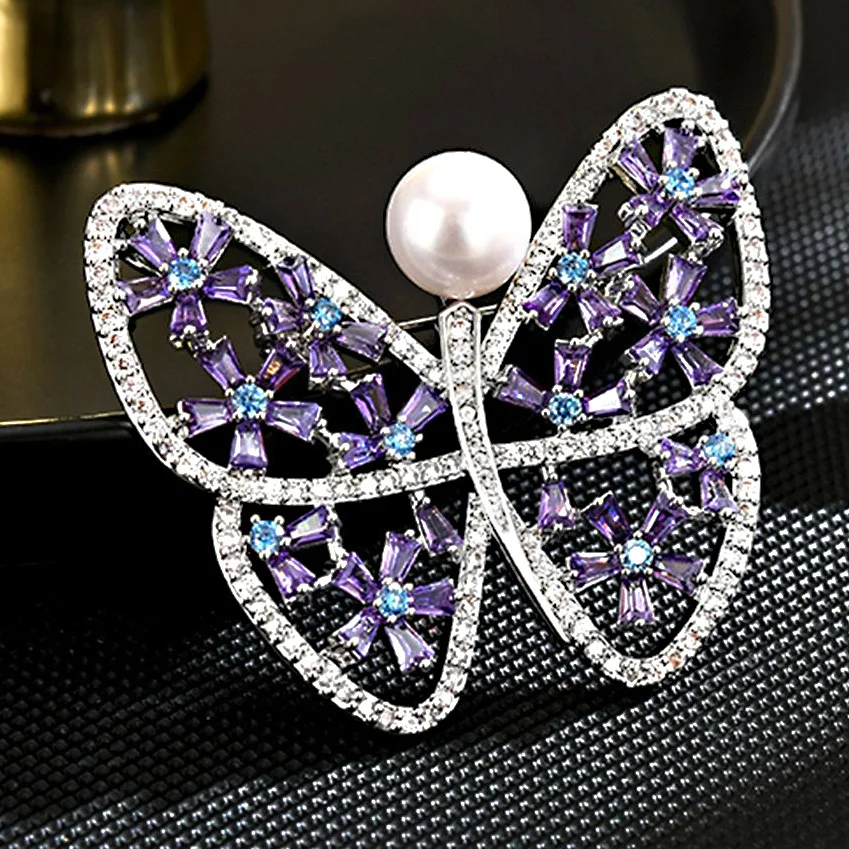 

Роскошная микроинкрустация цирконом, элегантная брошь-бабочка с пресноводным жемчугом, изысканная полая булавка с насекомыми, пальто, костюм, высококачественные аксессуары
