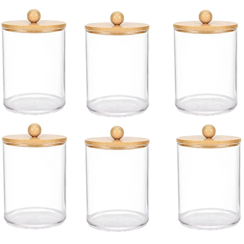 

6 Pack Cotton Swab Storage Box Medicine Bottles With Bamboo Lids, For Cotton Swab Pad Dispenser, Bathroom Jar Organizer