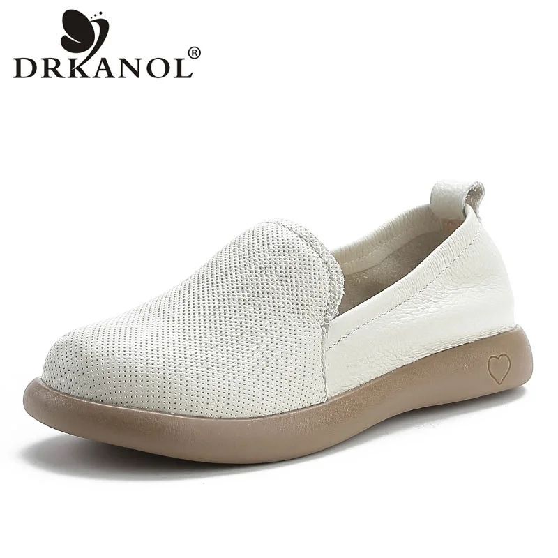 

DRKANOL Women Genuine Leather Loafers Slip On Casual Flat Shoes Ladies Round Toe Comfort Soft Wide Head Comfort Loafers Footwear