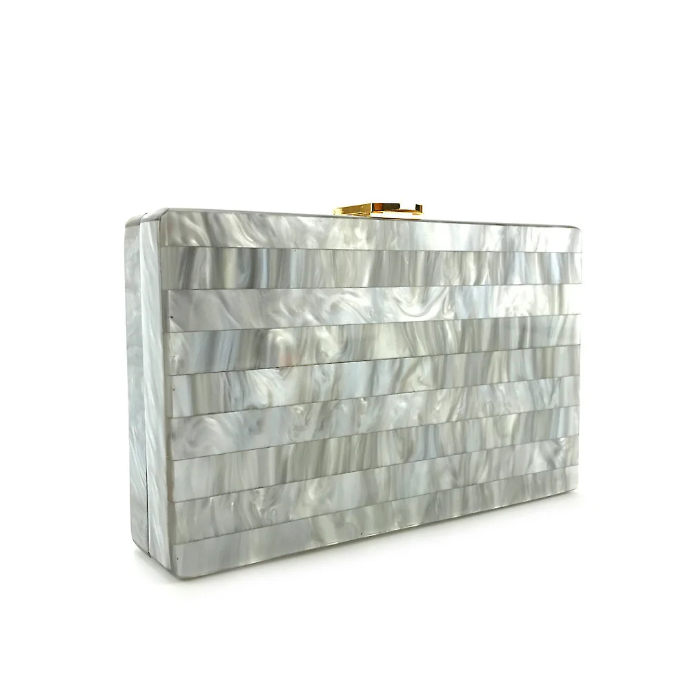 Pearl Grey Acrylic Luxury Party Evening Woman Wedding Box Clutch Purse Brand Fashion Designer Patchwork Party Travel Beach Bag
