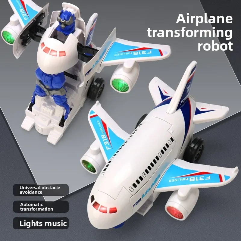 Children's Electric Universal Deformation Airliner Robot Light Music Automatic Deformation Boeing Aircraft Toy