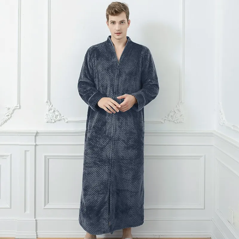 Winter Mens Casual Long Sleeve Pajama Set Couple Flannel Padded Bathrobe Men's Loose Fleece Loungewear Coral Fleece Nightgown