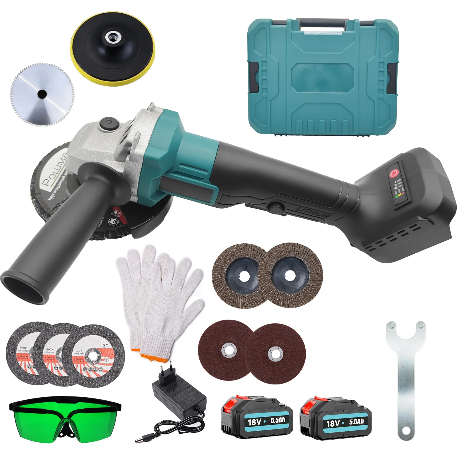 125MM Cordless Angle Grinder, Angle Grinders Battery Powered with 2pcs 5.5Ah Battery, Side Auxiliary Handle for Polishing