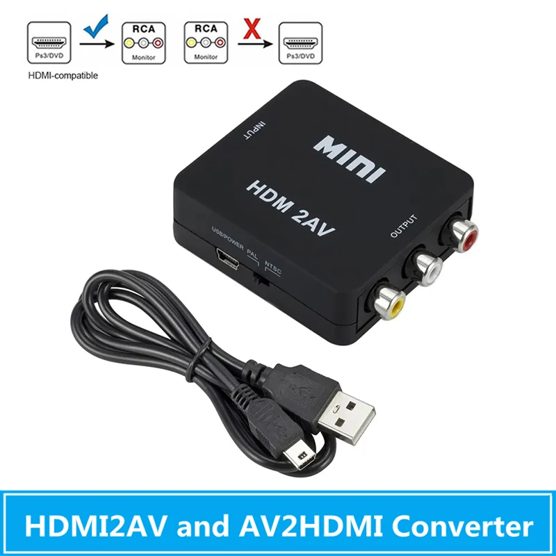 HD 1080P HDMI-compatible to AV RCA CVSB L/R Video Converter Box AV2HDMI Video HDMI-compatible AV Scaler Adapter Support NTSC PAL