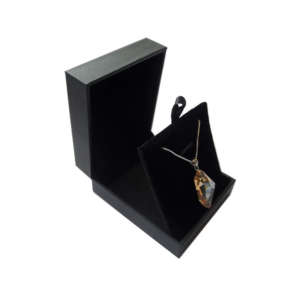 Elegante joyero negro de PU, organizador de collares forrado flocado, estuche de almacenamiento de regalo, organizador de joyas, caja de collares