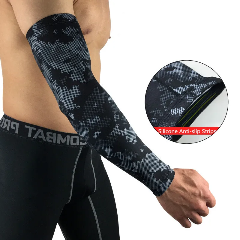 Manguitos de compresión para gimnasio, calentadores de manos Unisex, protección solar, camuflaje, baloncesto, voleibol, 1 par