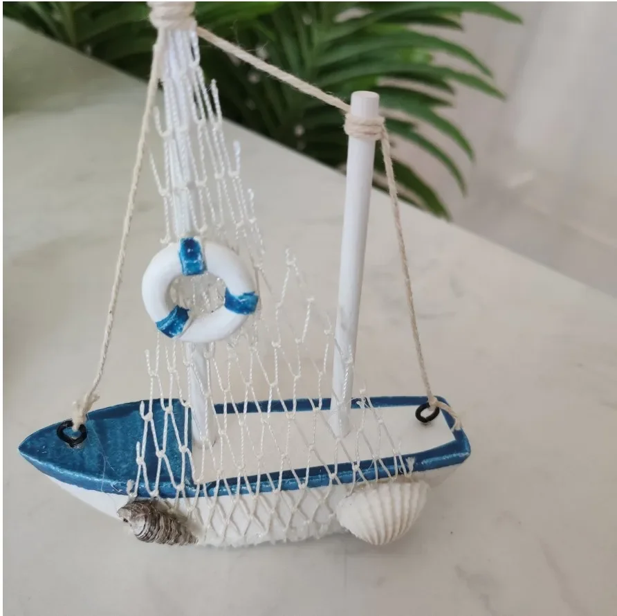 Mediterranean Style Fish Tank Decoration Creative Home Wooden Boat Sailing Boat Model Decoration Photography Props Craft