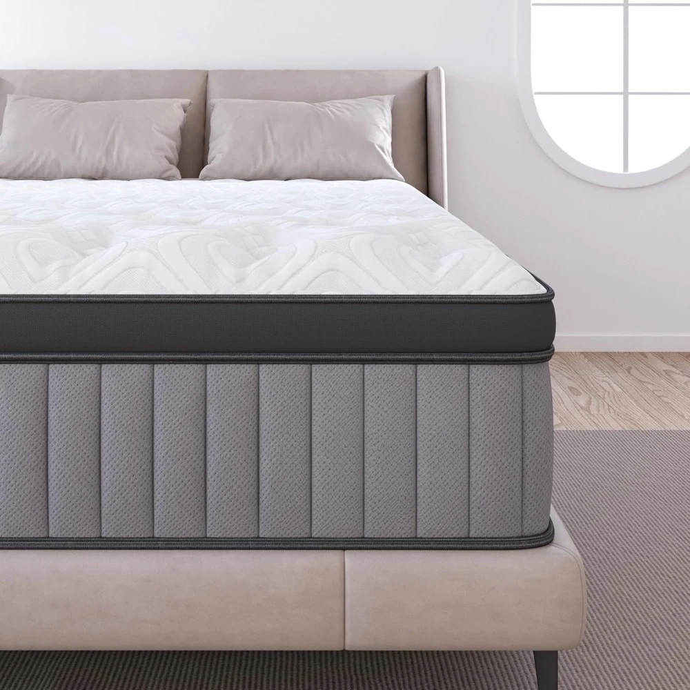 Plush King Mattress 12 Inch - Deep Sleep Hybrid Mattresses Pain Relief - 7-Zone Contouring Soft Bed in a Box, Mattress