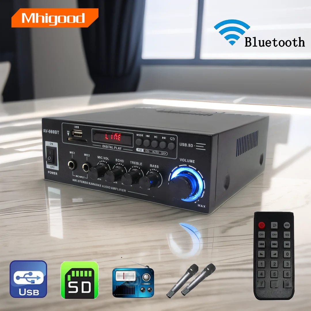 

Digital Amplifier 2 Channel Wireless Stereo Audio HiFi Amplifier Theater Stereo Receiver for Home Speaker FM Radio