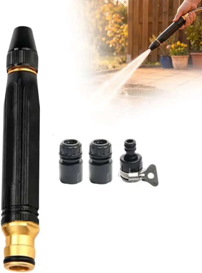 Heavy Duty Adjustable Hose Nozzle, High Pressure Jet Sweeper Spray Nozzle, Metal Garden Hose Sprayer for Car Wash, Lawn, Patio C