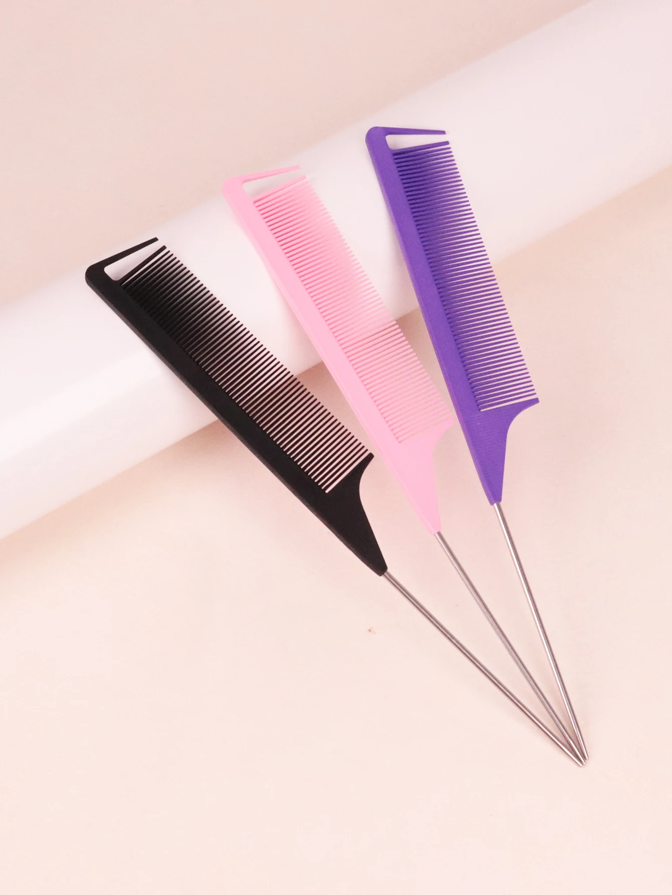 

3pcs multi-color professional pointed tail salon ponytail comb, steel needle rat tail comb Special for real hair wigs