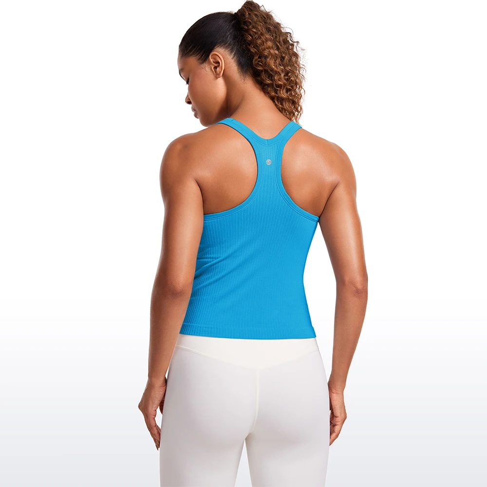 CRZ YOGA Seamless Ribbed Womens Tank Top Racerback Camisoles with Built in Bra Padded Scoop Neck Athletic Workout Slim Tanks