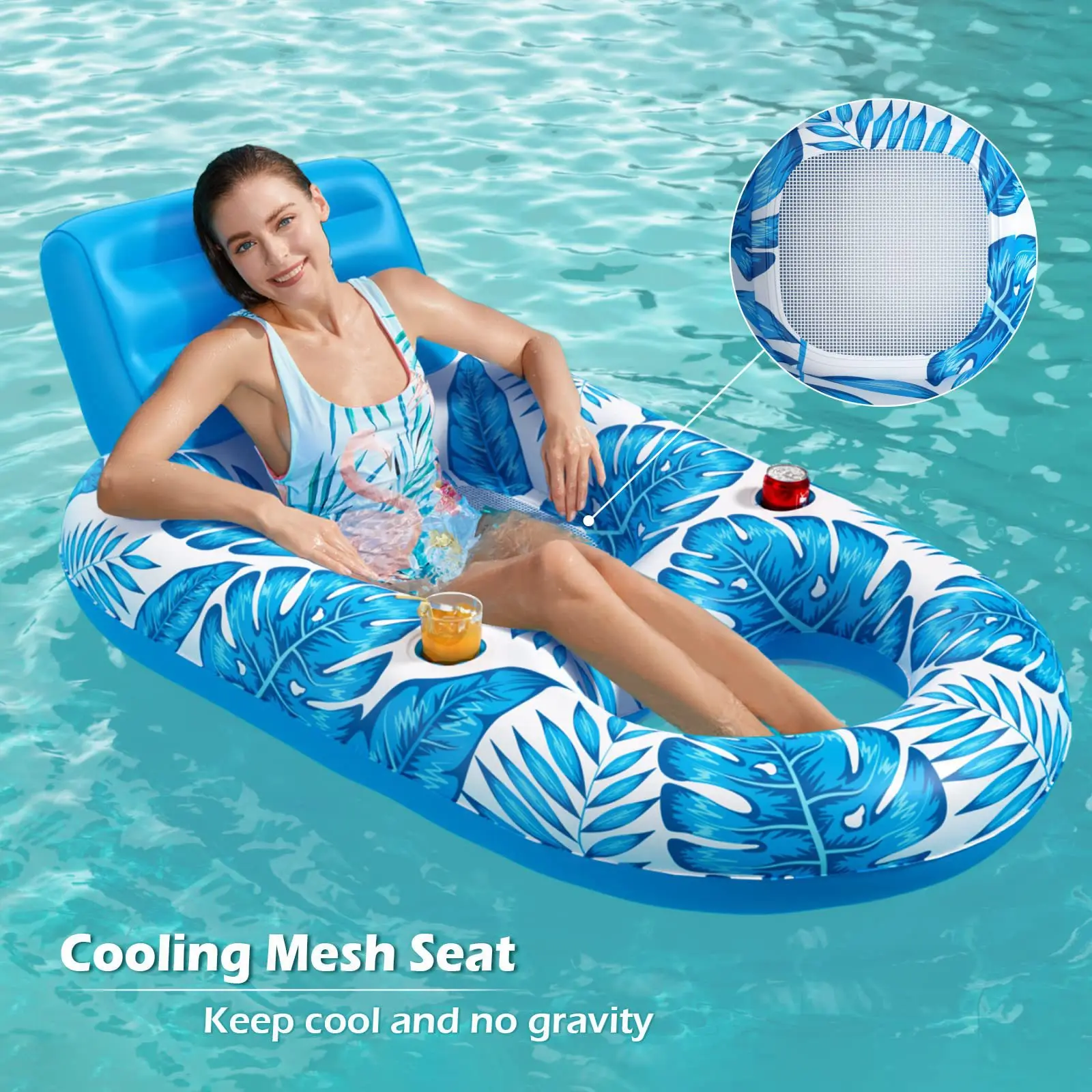 Water inflatable bed floating row multi-function portable Swim ring floating chair swimming pool luxury recliner pontoon