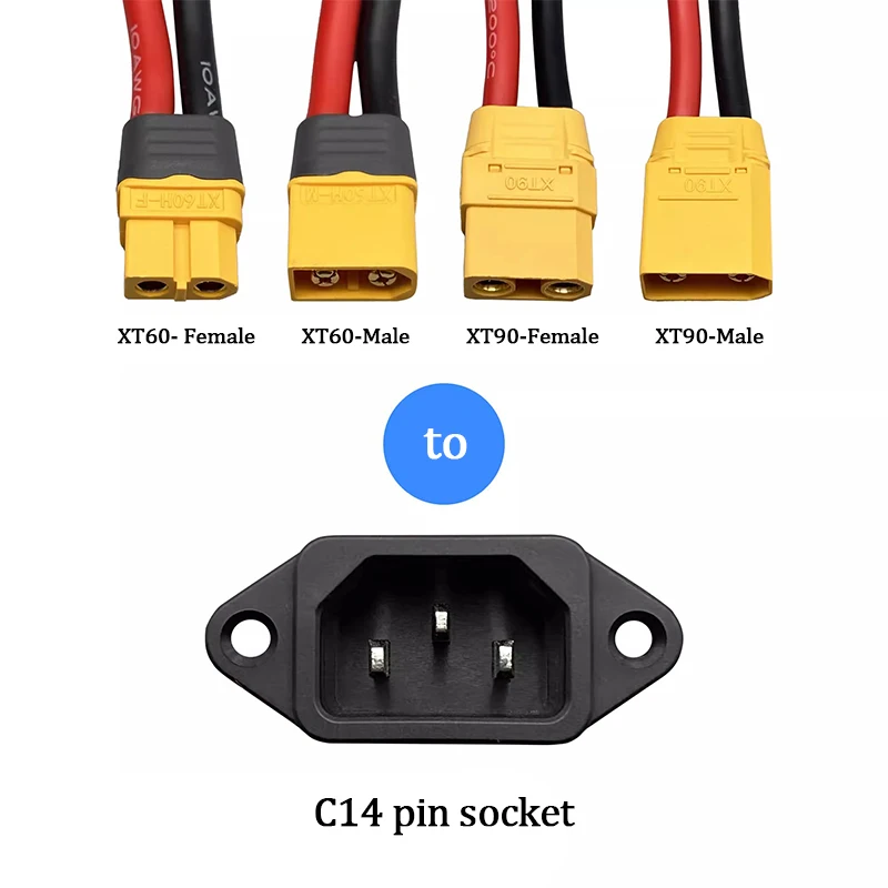 XT60/XT90 Male Female Plug to 3pin Power Socket XT60 XT90 Battery Car Charging Wire Connector New Energy E-bike Charging Cable