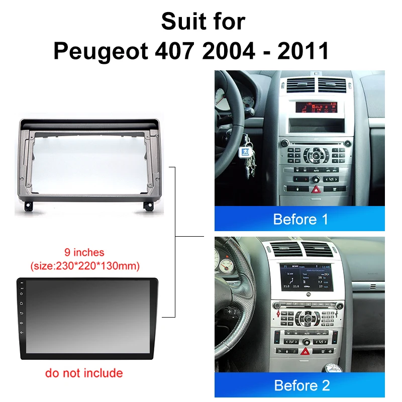 Car Radio For Peugeot 407 2004 - 2011 Android 2 Din Stereo Mounting Bezel Faceplate Frame Kit