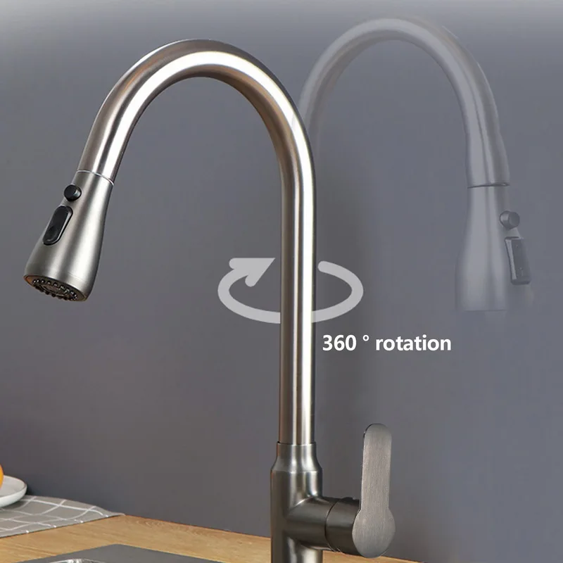 Kitchen Faucets Flexible Pull-Out Sink Mixer Tap 2 Modes Nozzle Cold And Hot Water Faucet 360° Rotation Faucet images - 6