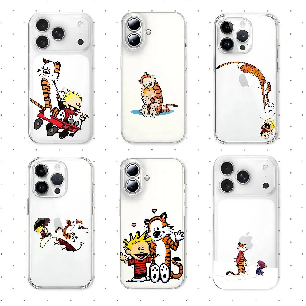 C-CalvinS y H-Hobbes funda de teléfono Retro funda transparente suave para IPhone 17 16 15 14 13 12 11 Pro Max Mini Plus funda a prueba de golpes