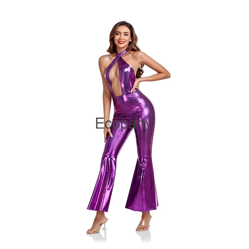 New Women 70s Disco Hippies Costume Sexy Vintage Jumpsuit Outfits Lady Halloween Music Festival Party Singer Stage Show Costumes