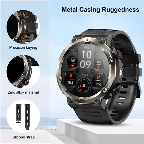 Imagen 2 del producto Reloj inteligente Blackview W50 Pro con llamada Bluetooth y linterna LED, batería de 960mAh de duración, relojes impermeables para exteriores para hombres y mujeres