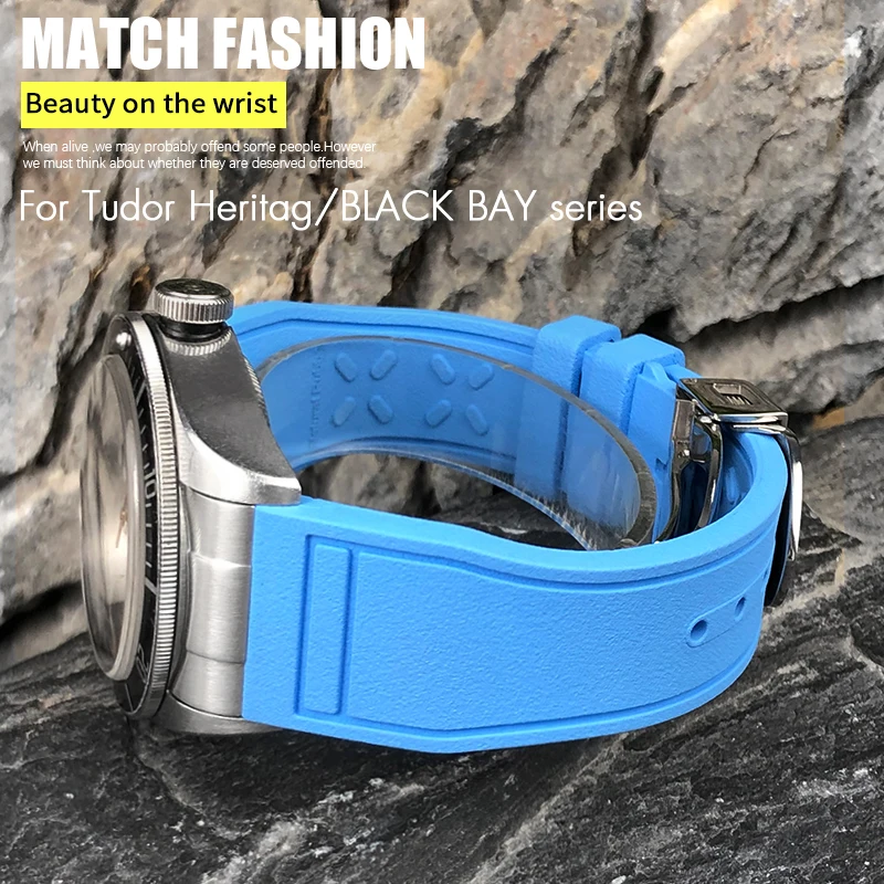 

Новый 20 мм 22 мм фторкаучук FKM резиновый изогнутый конец звена мягкий ремешок для часов Tudor Black Bay BB58 1958 цветной мягкий ремешок для часов