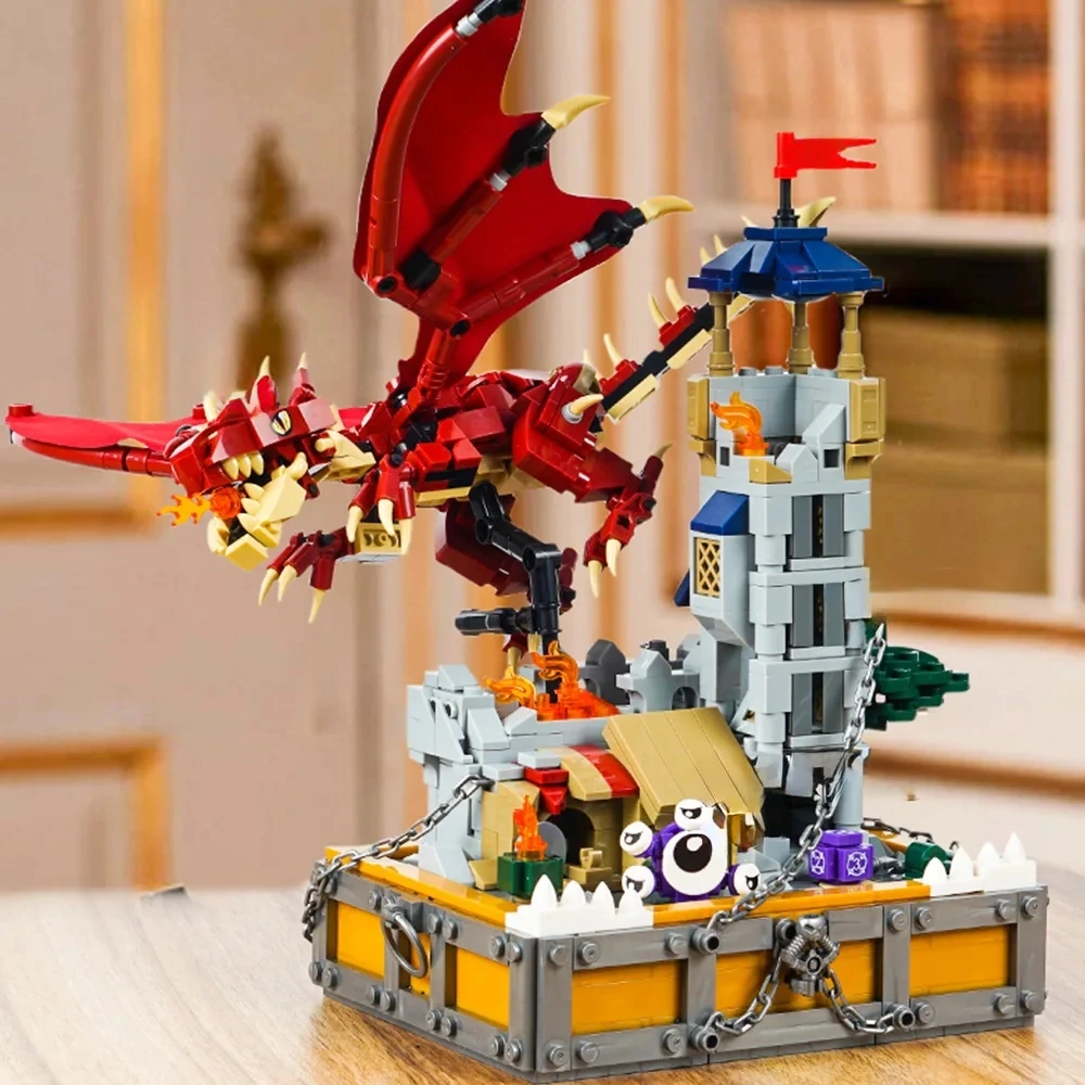 

Magical Otherworld Building Blocks Dungeons and Dragons Series Model Children Toys with Fire-Breathing Red Dragon Ruined Towers