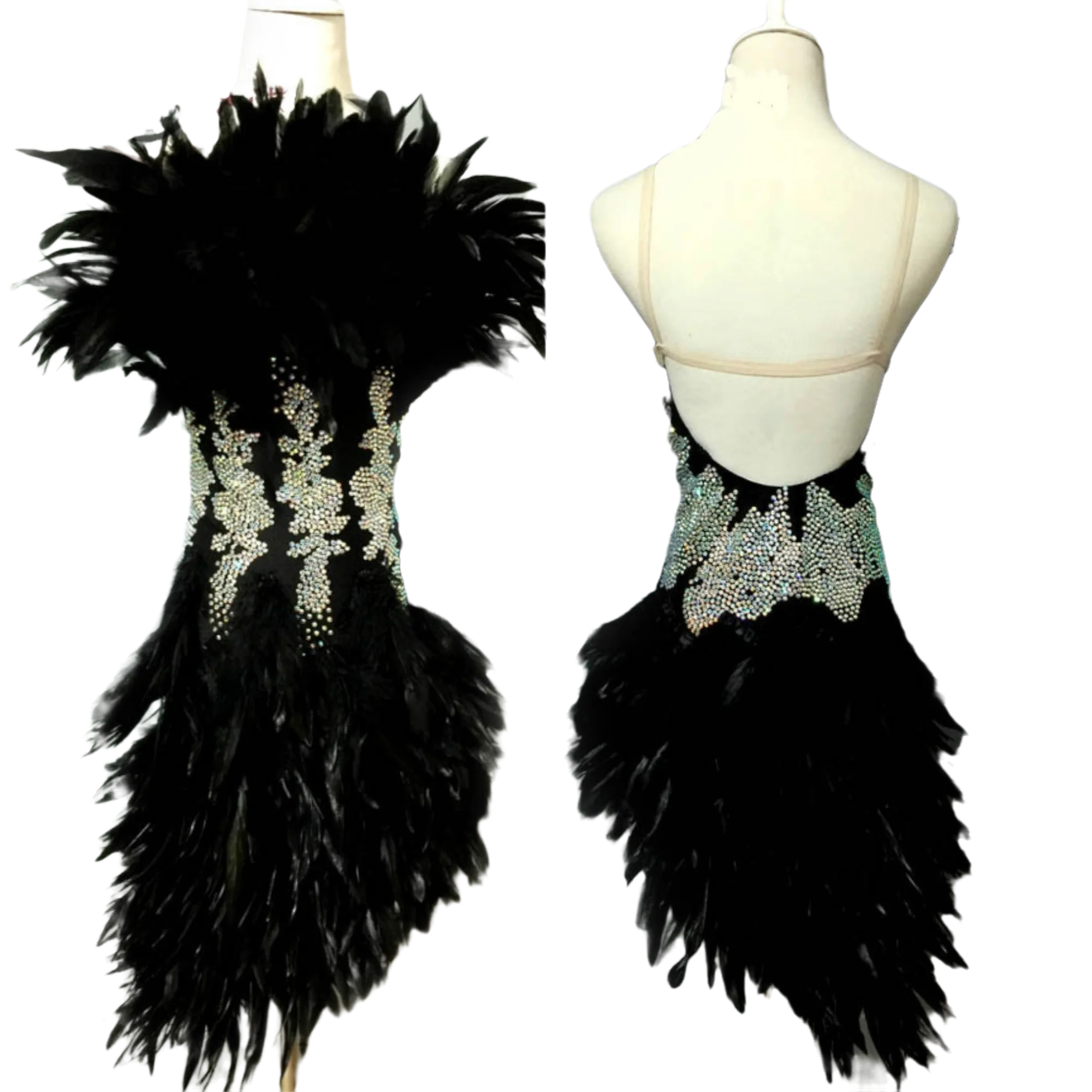 

WHYNOT DANCE Feather Black Customized Latin Samba Dance Competition Dress Party Costume for Girl or Women Free Shipping