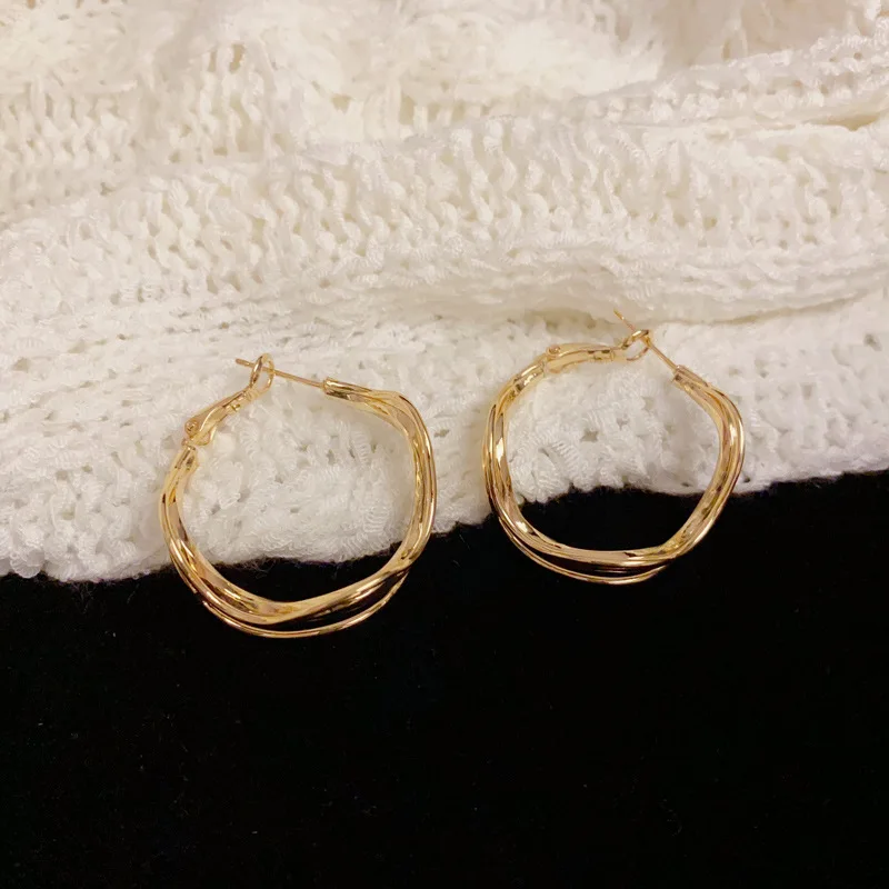 

925 Silver Needle Fashion Minimalist Metal Irregular Multi-Layer Hoop Earrings Women Luxury Exaggerated Accessories Wholesale