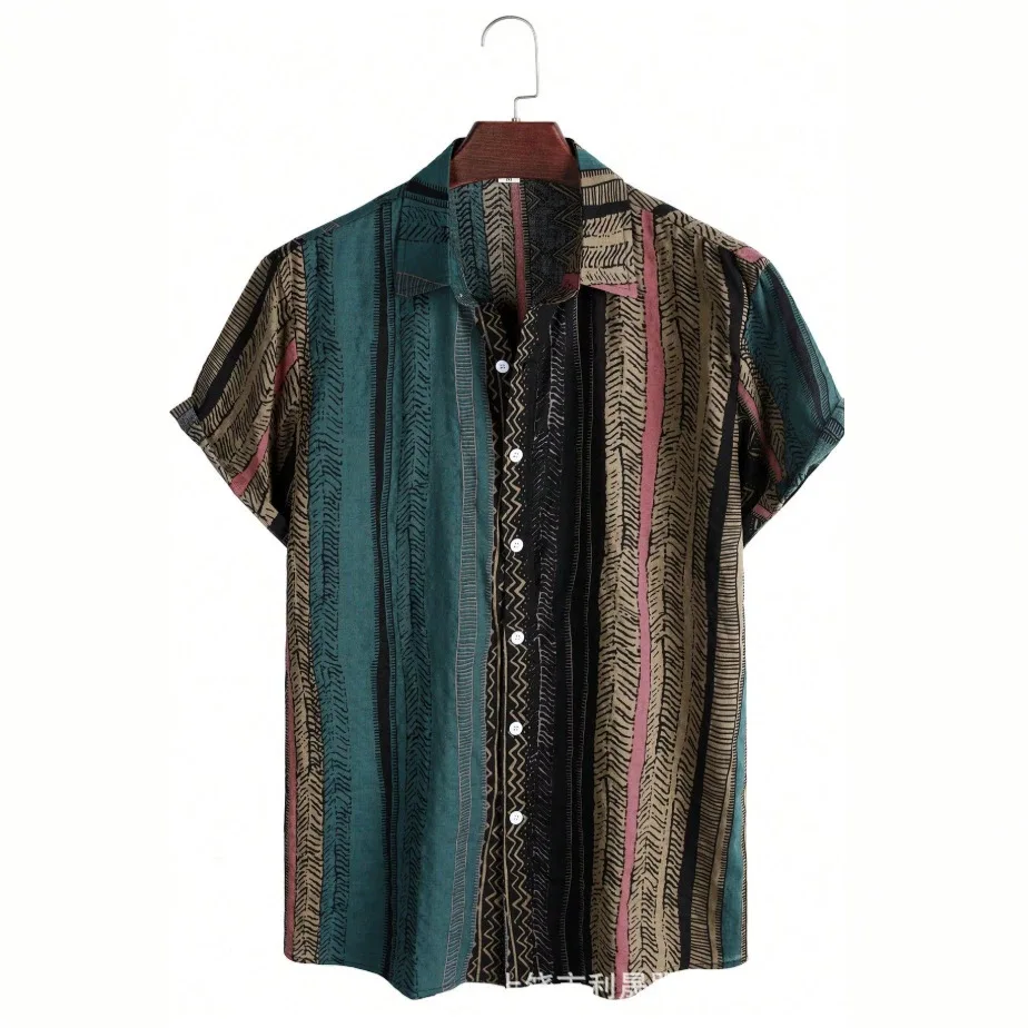 Vintage Vintage Shirt in Vintage Earth Color Niche Forest Style Oil Painting Men's Beach Short Sleeved Shirt image 4