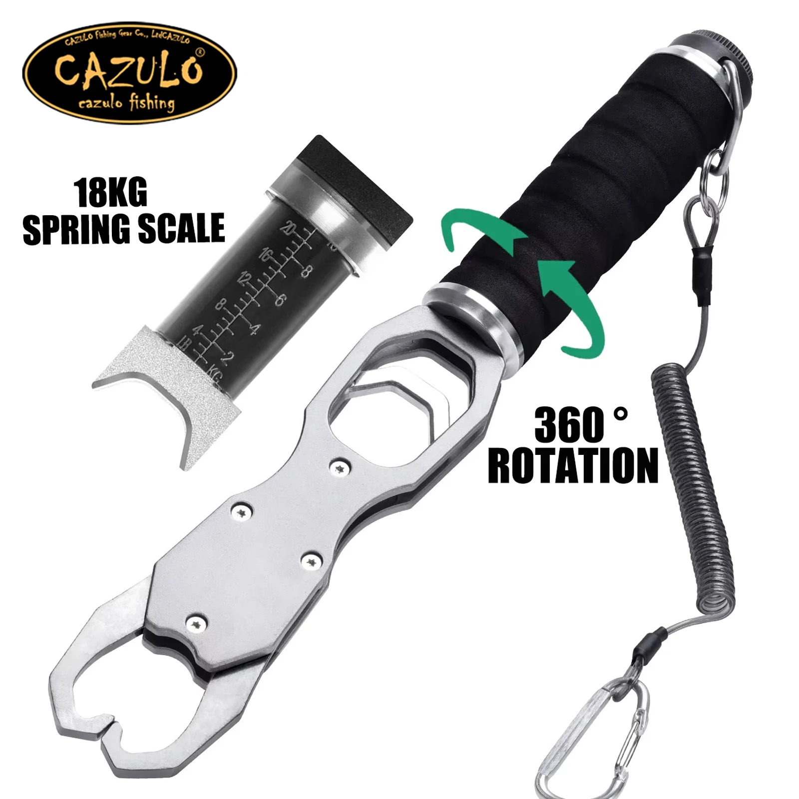 CAZULO Neue Angelzange aus Aluminiumlegierung, Zubehör, 18 kg, Federskala 360 °   Rotation Einstellbares Greifwerkzeug Meerwasser