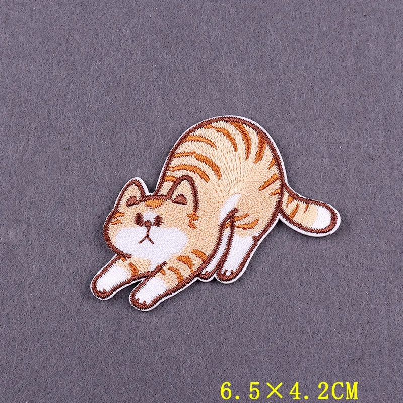 Embroidery Patch Cute Cat Patch Iron On Patches On Clothes Stripes Cartoon Patches For Clothing DIY Hook Loop Badges On BackPack