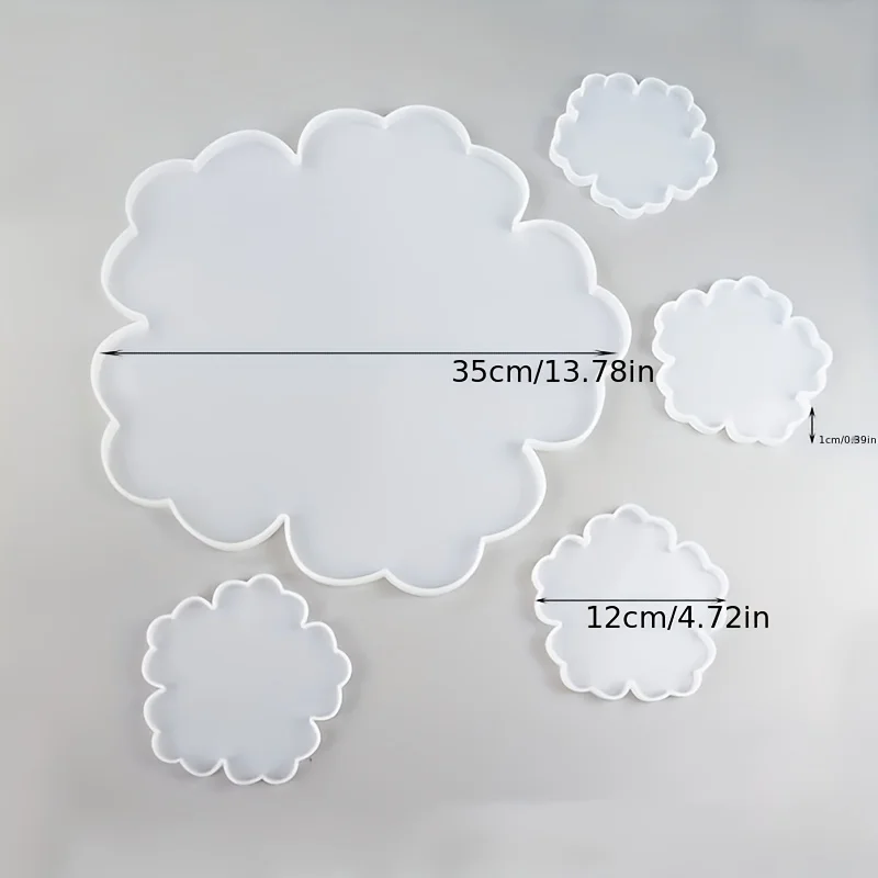 قالب صينية زهور كبير مقاس 13 بوصة + 4 قطع 4 قطع قالب سيليكون بفتحة كريستال على شكل زهرة، مجموعة كوستر، ديكور منزلي #3