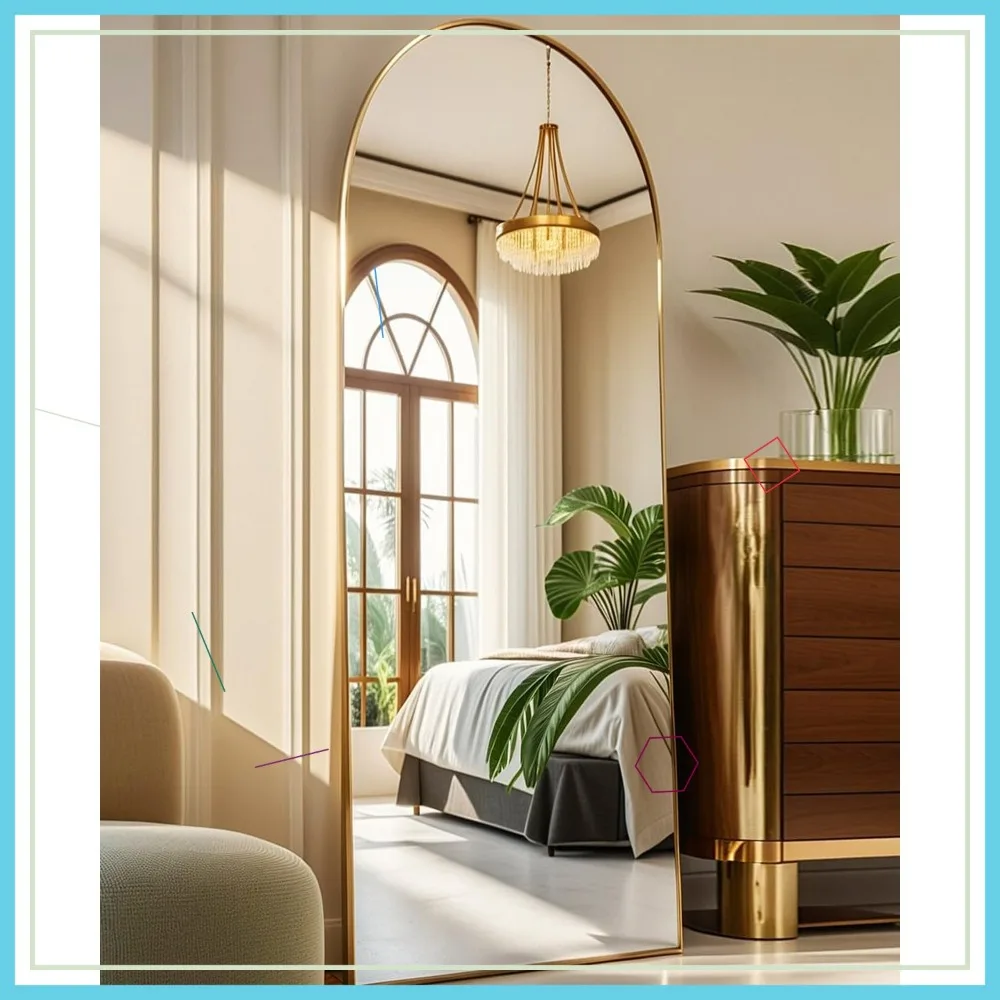 

58x18 Inch Arched Full Length Floor Mirror with Stand, Freestanding Wall Mounted Gold Body Mirror for Bedroom Dressing Room