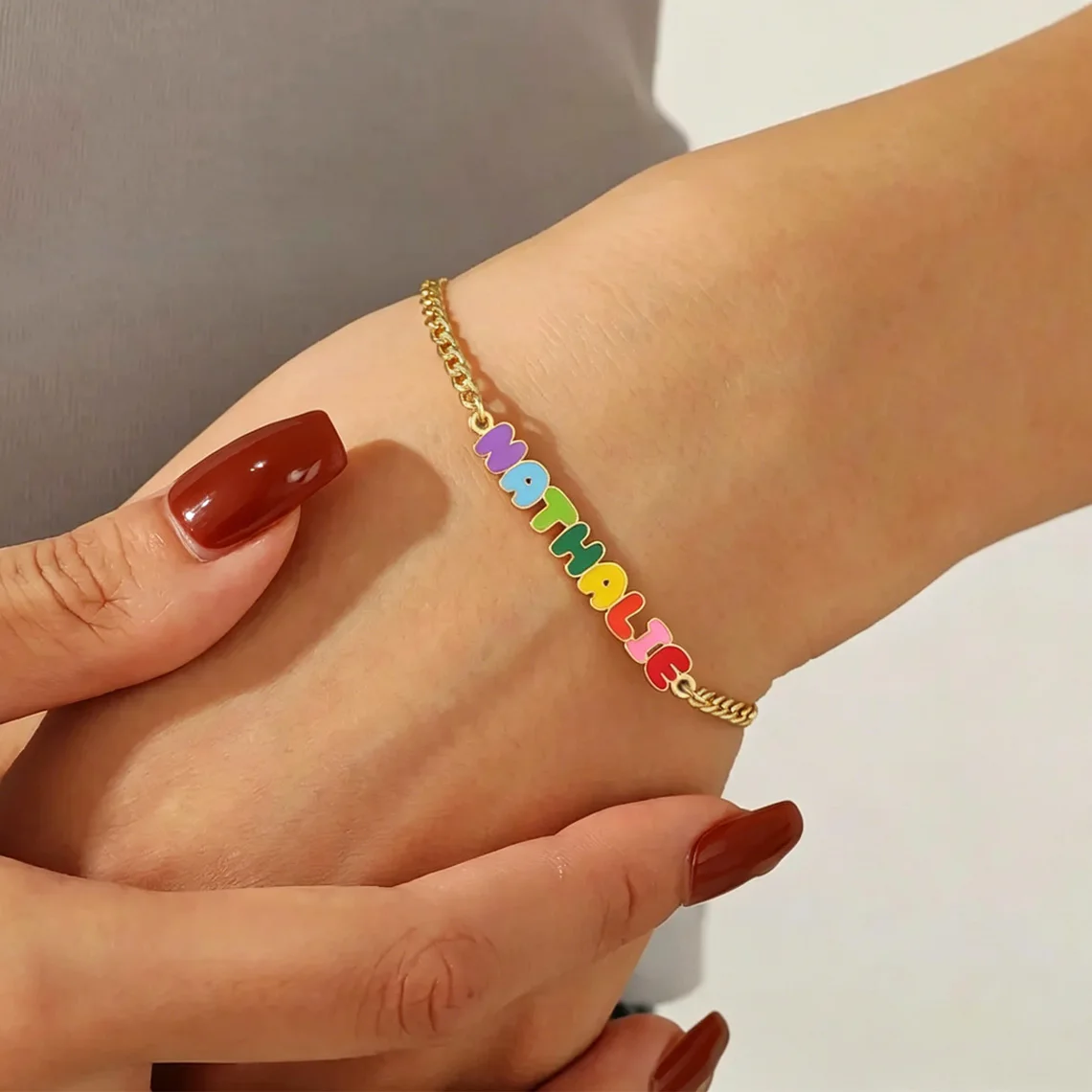 Custom Enamel Name Bracelets For Women Stainless Steel Personalized UV Color Printing Nameplate Bracelet Birthday Jewerly Gift