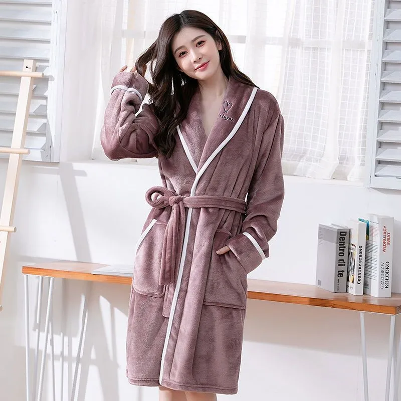 Bata de franela de talla grande 3XL para mujer, ropa de dormir de invierno de lana Coral grueso, albornoz holgado, informal, cálido, ropa de casa, ropa de descanso