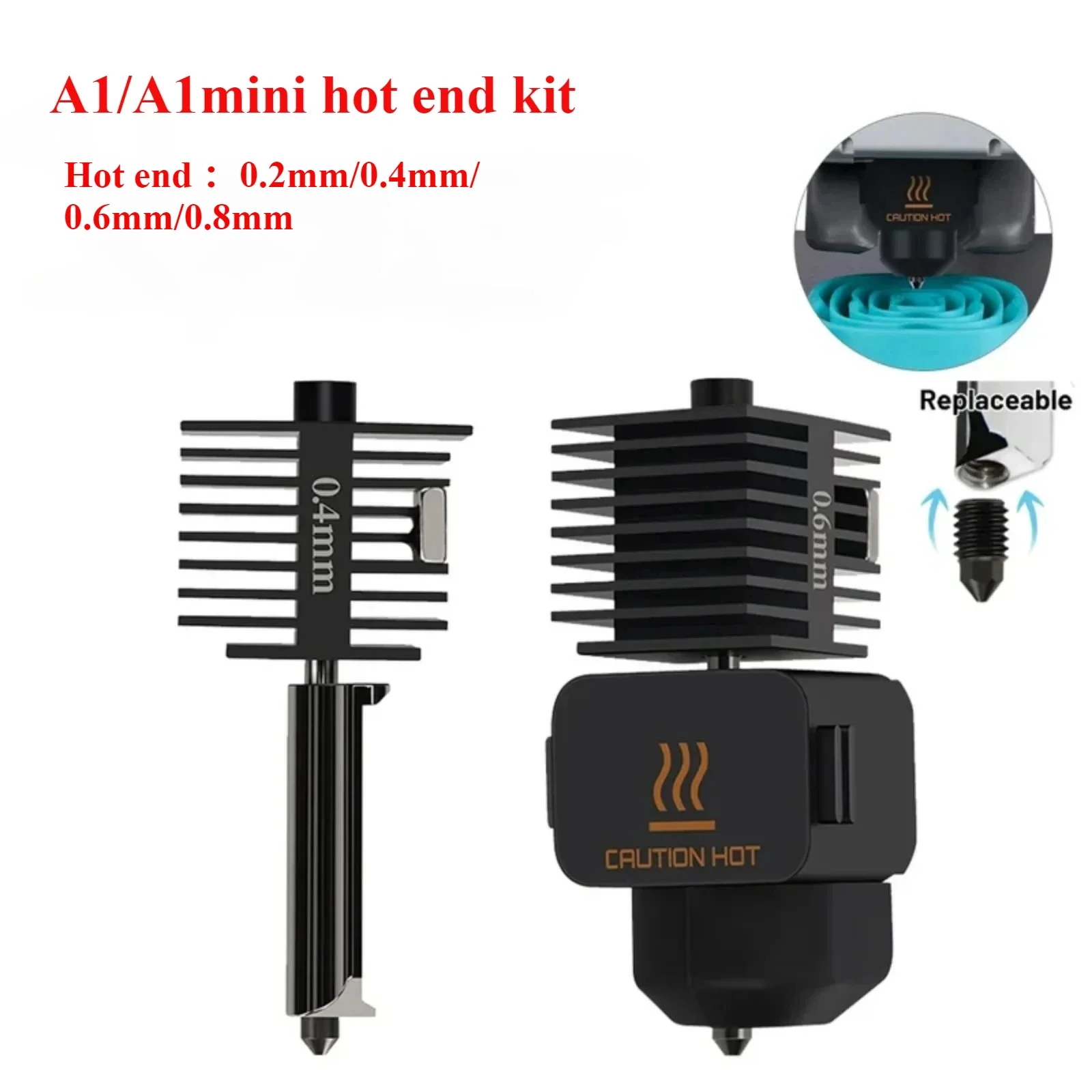 Hotend Kit for Bambu Lab A1/A1 Mini Fast Speed Hot End Assembly 0.1/0.2/0.4/0.6/0.8mm Hardened Steel Nozzle 3D Printer Part