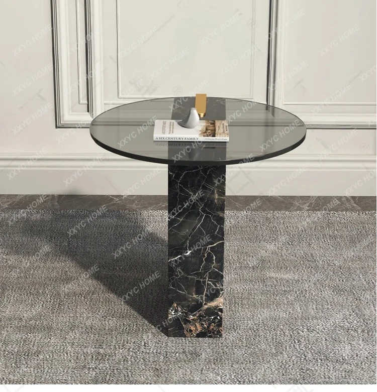 X-S light luxury gray glass sofa round marble modern simple side cabinet small coffee table HG
