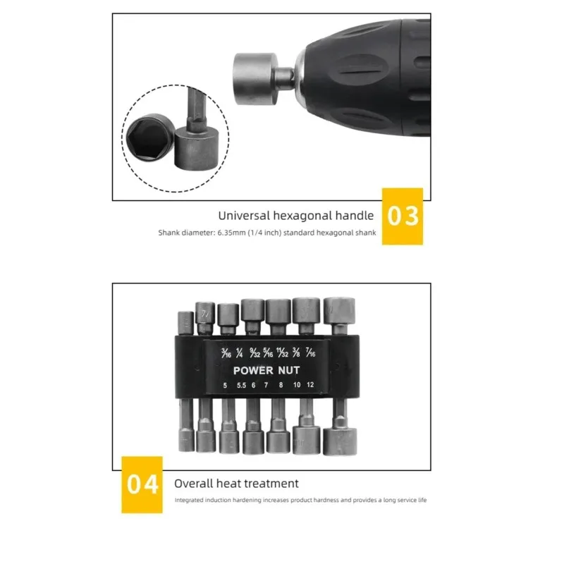 Powerful Socket Wrench Drill Bit Nut Driver Set 1/4'' Shank Hexagonal Handle Screwdriver Socket Adapter Kit 5-13mm Hand Tools