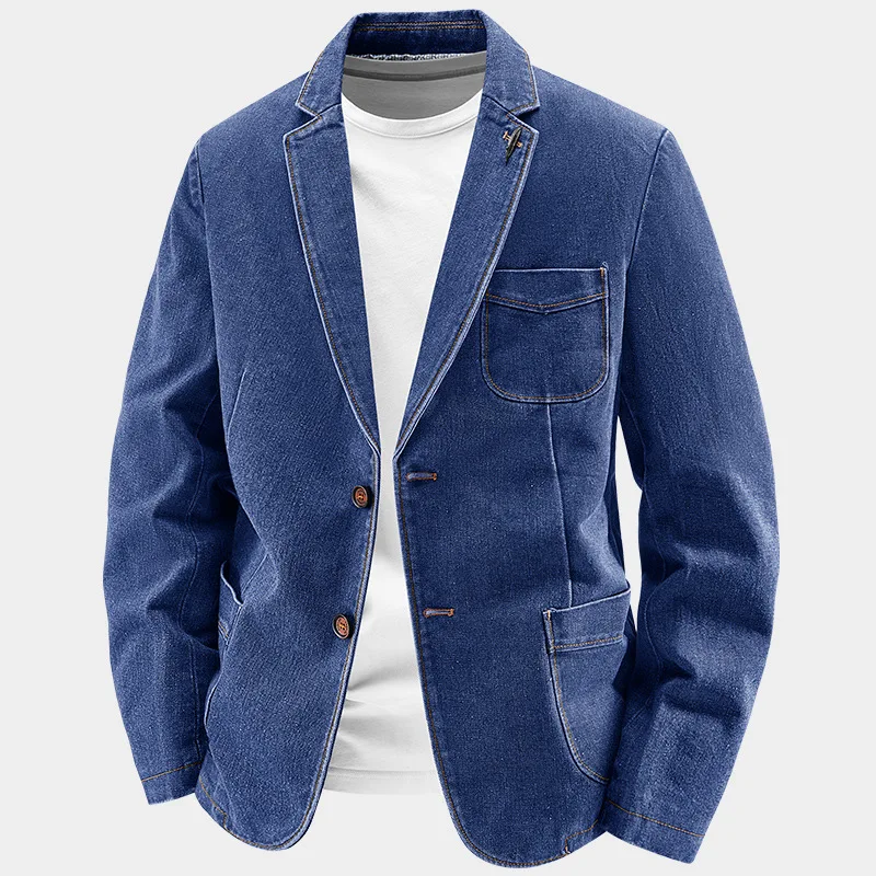 2026 Autumn Winter Denim Suit Blazer Men Blue Black Gray Casual Mens Jacket Vintage Retro Work Coats For Men Big Size XXXL 4XL