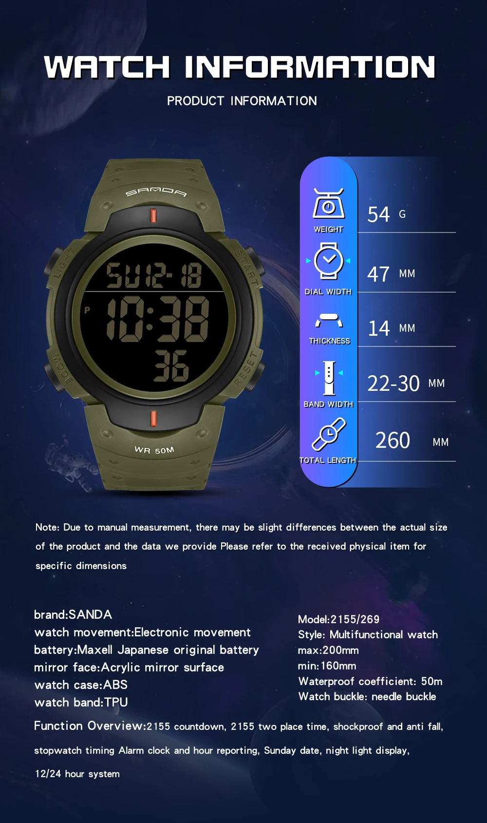 SANDA 2155 nuovo orologio sportivo da uomo digitale LED orologi da polso luminosi Boy And Girl Electronic Waterproof Brand Student Stop Watches