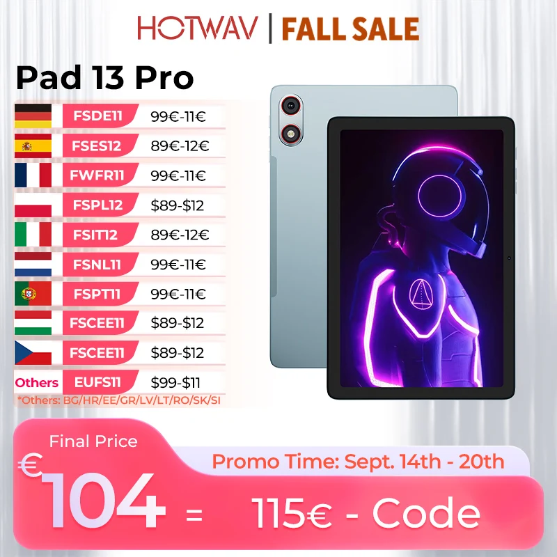 HOTWAV Pad 13 Pro Android 16 Tablet Display da 10.1 '' 120Hz Pad ultrasottile leggero 4GB 256GB 6580mAh 13MP Octa-core Tablet PC
