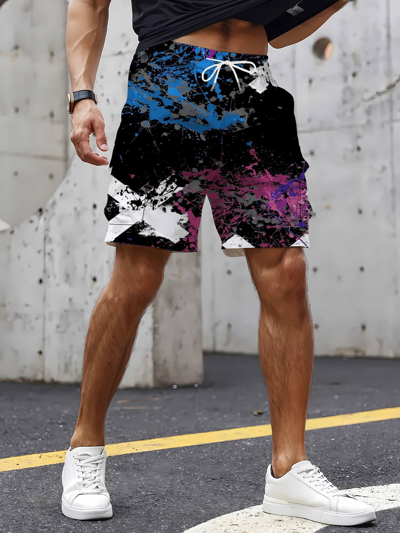 

Men's Streetwear Graphic Printed Multi-Pocket Cargo Shorts Loose Fit Hip Hop Skateboard Trendy Casual Shorts