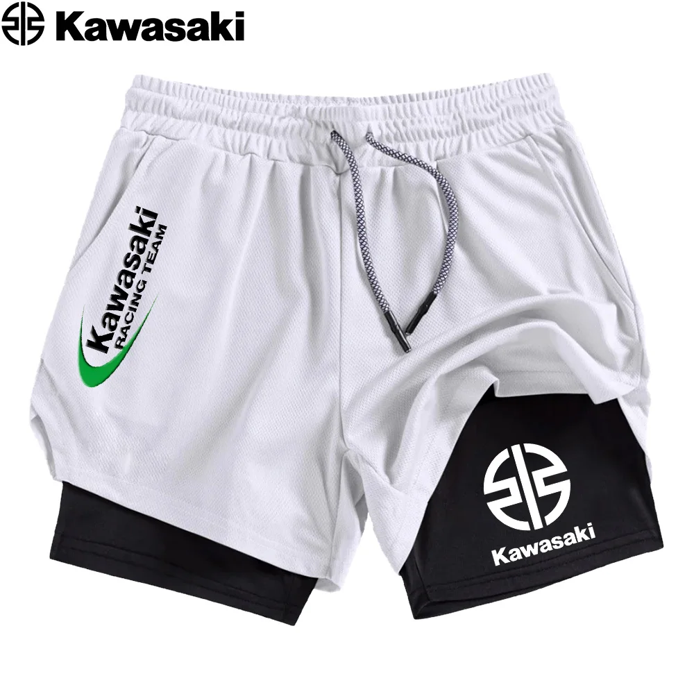 

Мужские двухслойные шорты для фитнеса Kawasaki, мужские спортивные шорты для фитнеса и тренировок в тренажерном зале 2 в 1, быстросохнущие шорты для тренировок, бега, двухэтажные