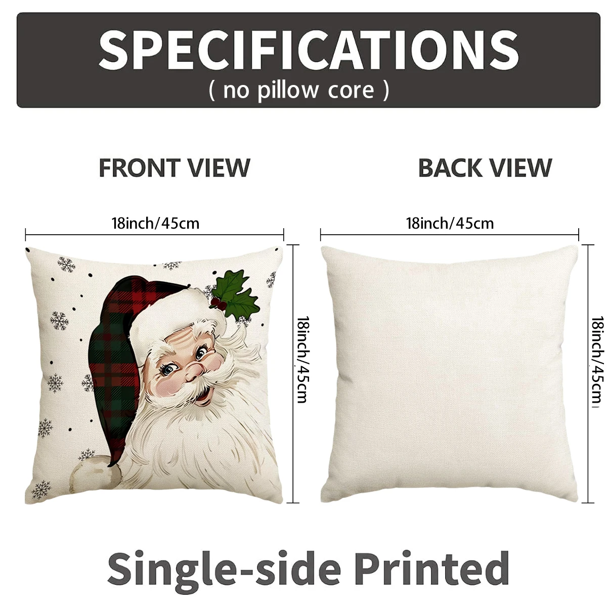1/4pcs checkered Christmas pillowcase, Santa Claus snowman snowflake design, Christmas ball Christmas tree cushion cover