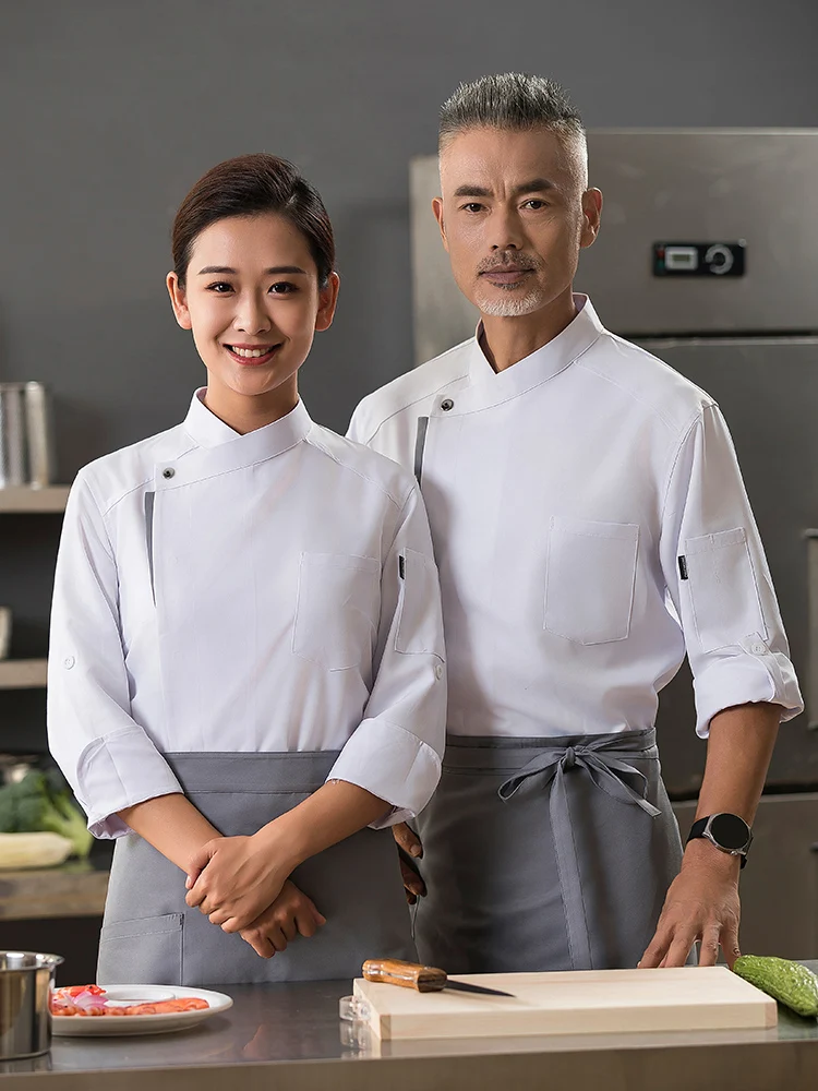 Jaqueta Chef de manga comprida para homens e mulheres, Uniforme de cozinheiro, Roupas de restaurante, Cozinha, Padaria, Restauração, Serviço