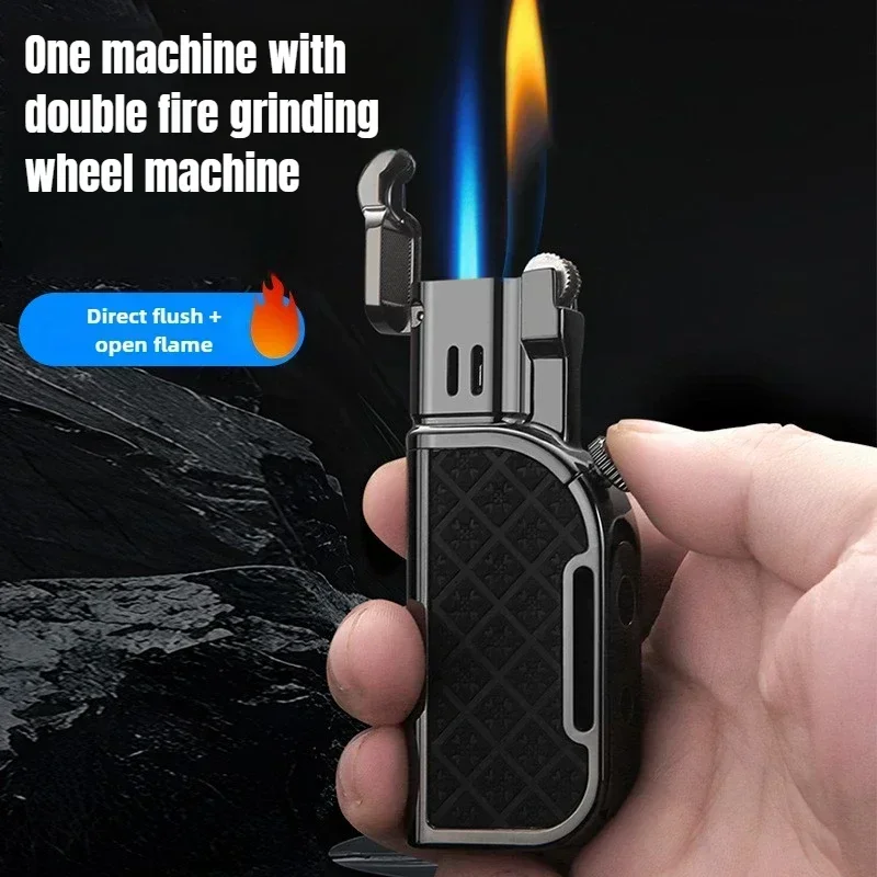 HONEST Dual Flame Gas Lighter Direct Injection + Open Flame Switching Grinding Wheel Ignition High-end Exquisite Gifts