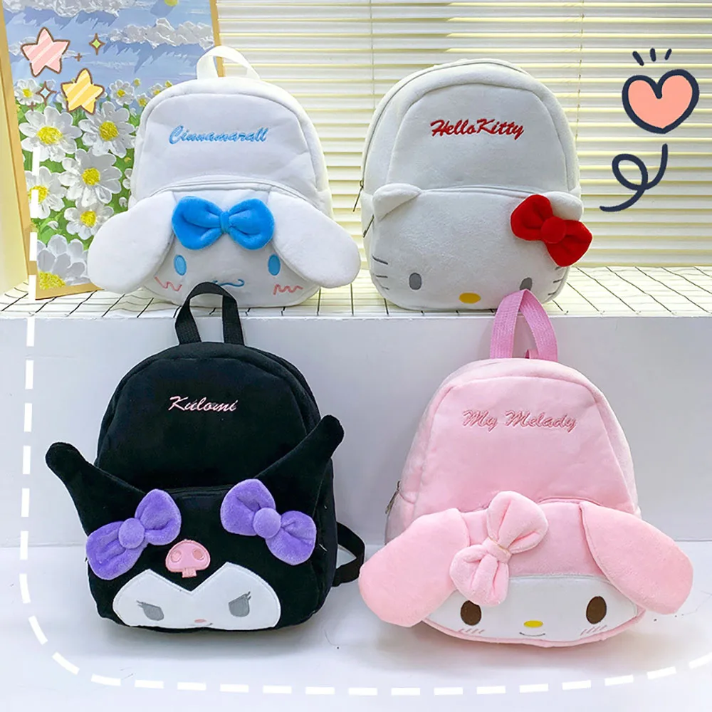 Sanrio Anime Plush Schoolbag Hellokitty All-Match Plush Bag Cinnamorol Furry Backpack LargeCapacity Bagpack Women's Handbag Tote