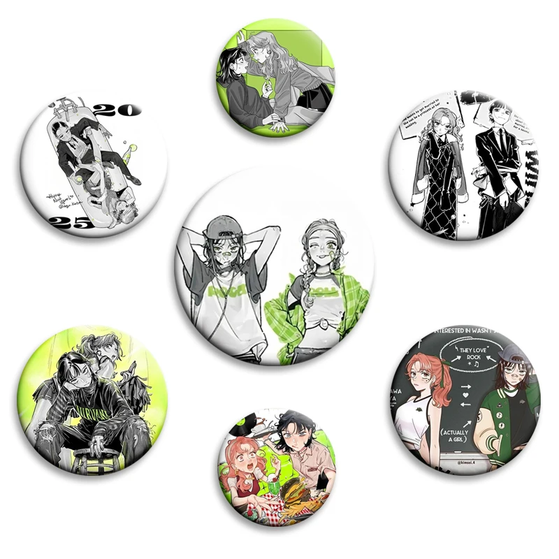 Anime The Guy She Was Interested in Wasn't A Guy At All Soft Button Pin Mitsuki and Aya Brooch Round Badge for Bag Clothes Decor